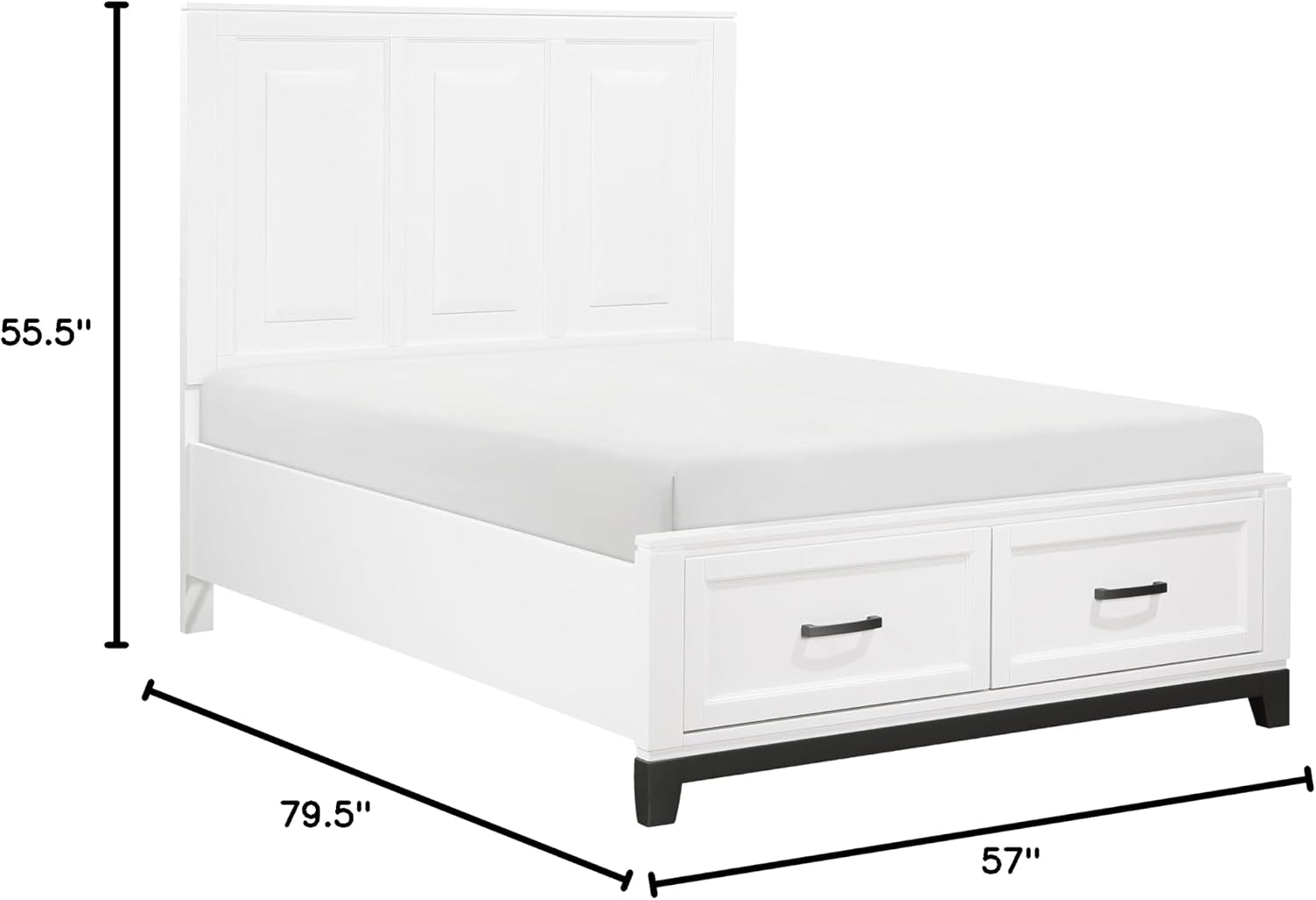 3-Pc Set Bedroom Full Size White Platform Bed w Footboard Drawers Wooden Rustic Style Furniture