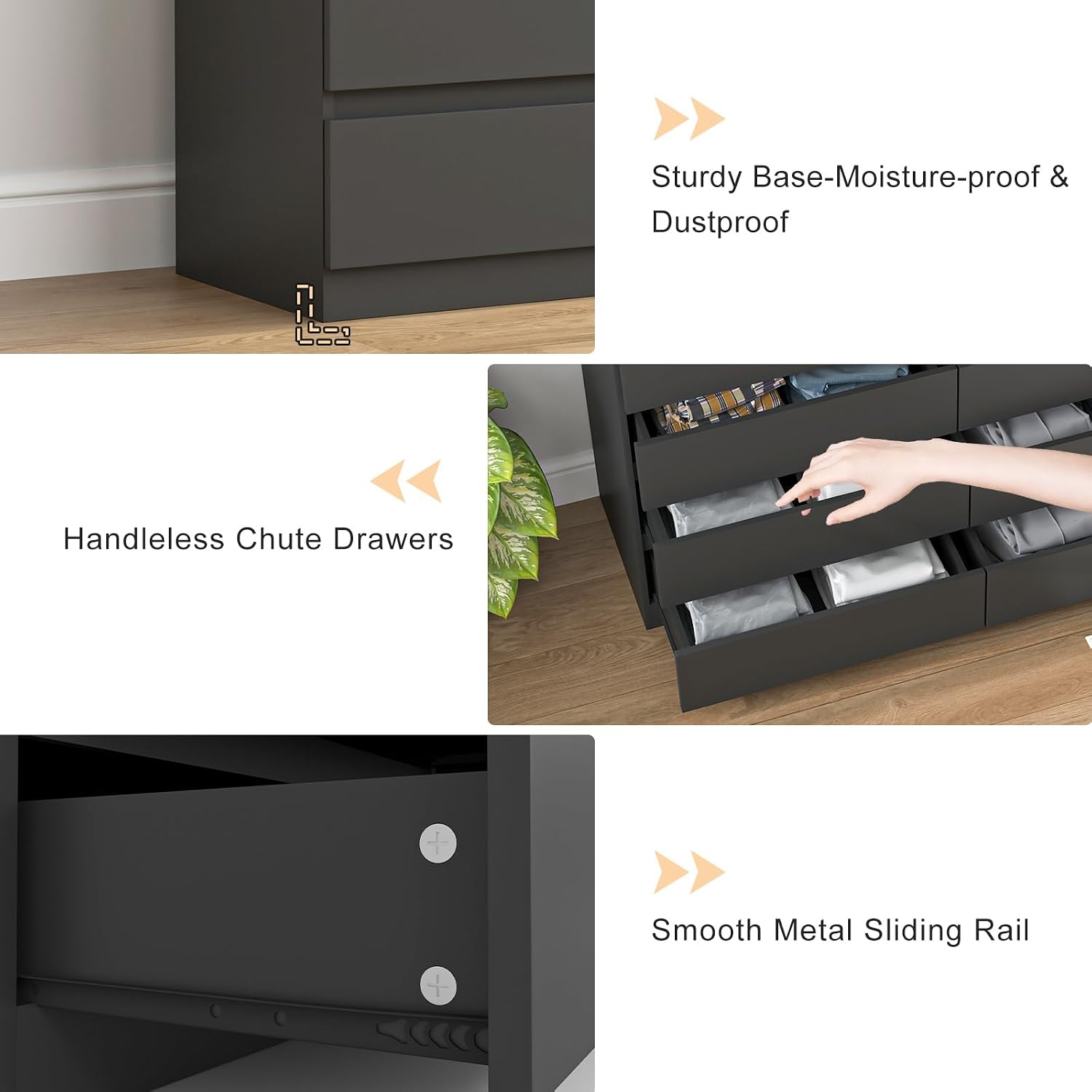 Vibe & Dine Double Dresser 8 Drawer, Modern Wooden Chest of Drawers with Wide Storage for Closet, Bedroom, Living Room, Black