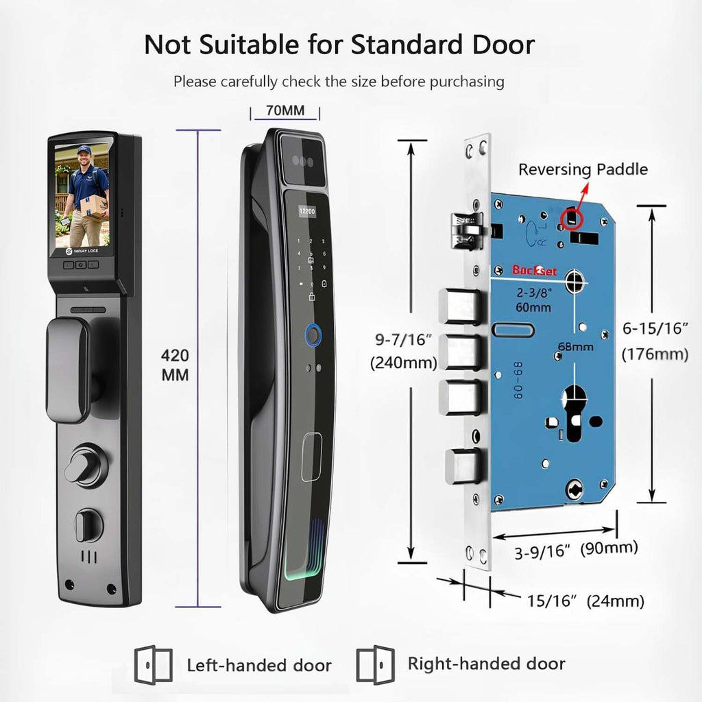 Smart Door Lock with Camera & 3D Face Recognition, Keyless Entry Door Lock with Fingerprint, Password, IC Card, App Control & Doorbell, Secure Mortise Lock for Front Door (Usmart App)