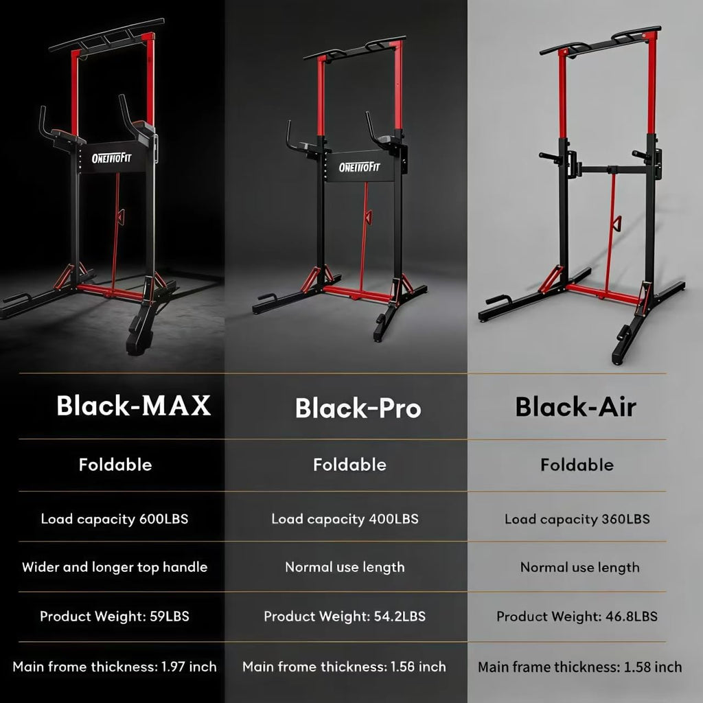 ONETWOFIT Foldable Power Tower Pull Up Bar Station, Multi-Function Adjustable Height Pull Up Dip Station for Gym Workout, Strength Training Fitness Equipment, Pull Up Stand Pro 400LBS/Pro Max 600LBS
