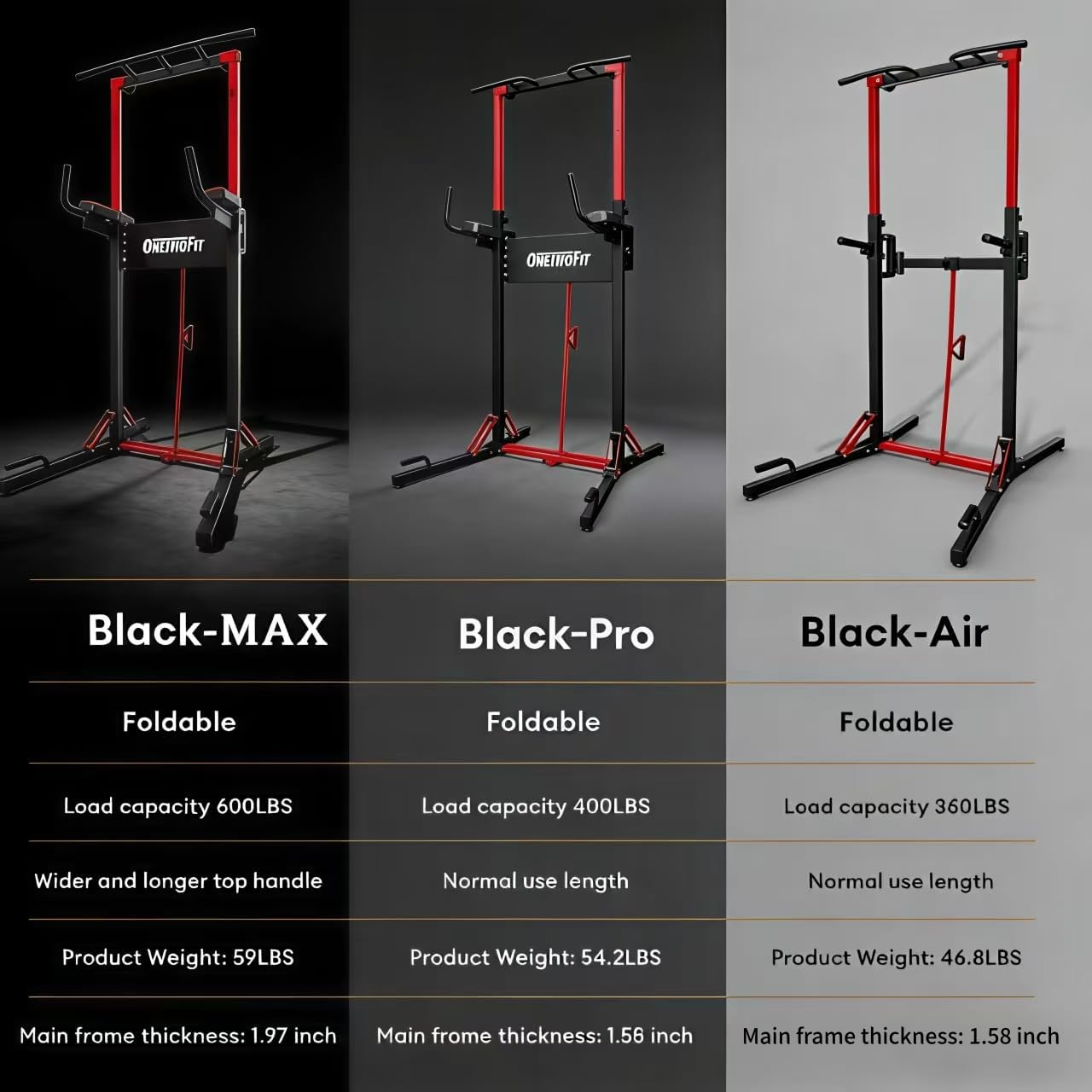 ONETWOFIT Foldable Power Tower Pull Up Bar Station, Multi-Function Adjustable Height Pull Up Dip Station for Gym Workout, Strength Training Fitness Equipment, Pull Up Stand Pro 400LBS/Pro Max 600LBS