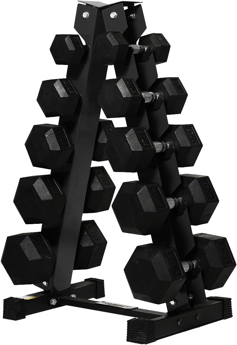 RitFit Rubber Coated Hex Dumbbell Set with Rack, 5-780LB for Home Gym Strength Training, Anti-Slip Knurled Handle, Hexagon Anti-Roll, Heavy-Duty Storage Rack