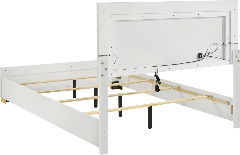 Coaster Home Furnishings Marceline Contemporary 4-Piece Bedroom Set Full Size LED Panel Bed Frame 51-inch Headboard White 222931F-S4