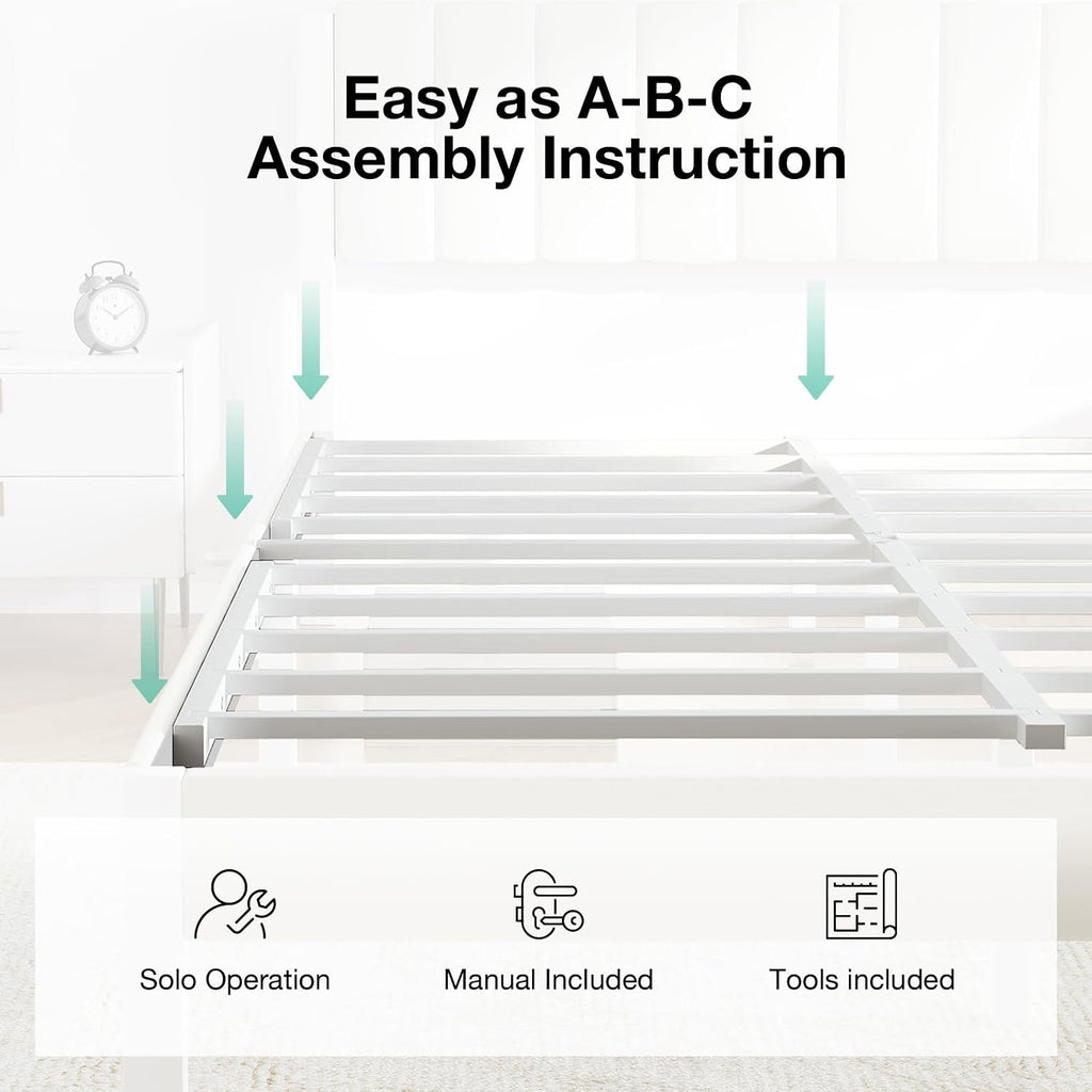 Novilla Twin Bed Frame with Piano Keys Headboard and Footboard, Metal Platform Bed Frames Twin Size, No Box Spring Needed, Easy Assembly, Steel Slats Support, Velvet White