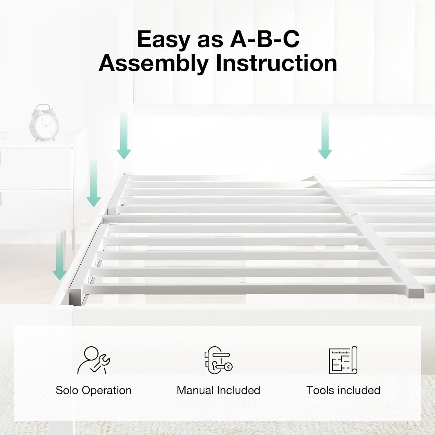 Novilla Twin Bed Frame with Piano Keys Headboard and Footboard, Metal Platform Bed Frames Twin Size, No Box Spring Needed, Easy Assembly, Steel Slats Support, Velvet White