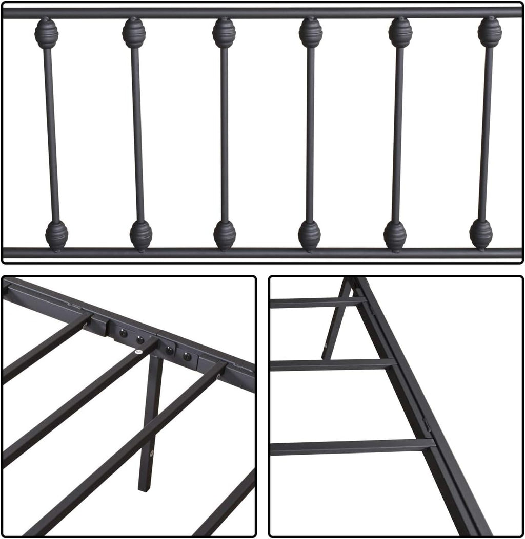 Vintage Full Size Bed Frame with Headboard and Footboard Mattress Heavy Duty Metal Platform, Steel Slat Support (Full, Black Sanded)