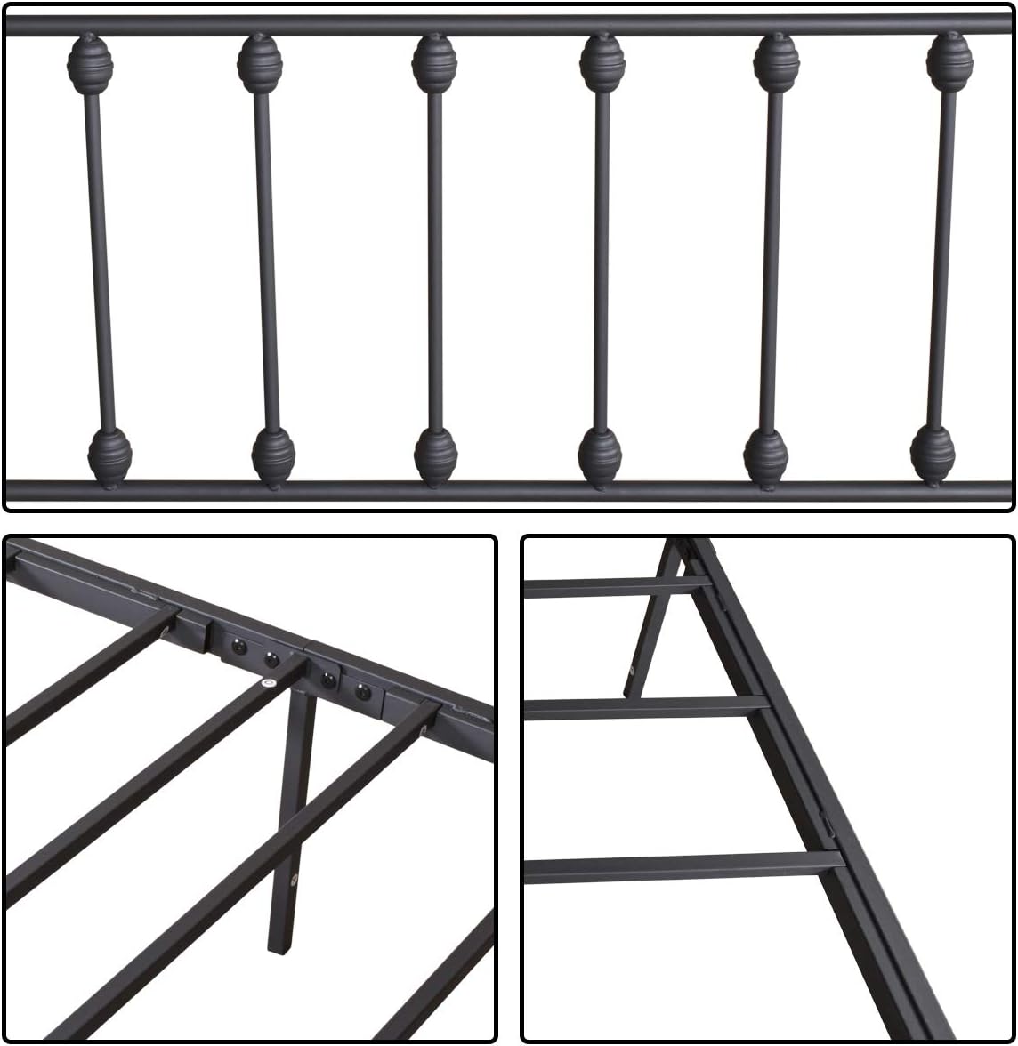 Vintage Full Size Bed Frame with Headboard and Footboard Mattress Heavy Duty Metal Platform, Steel Slat Support (Full, Black Sanded)