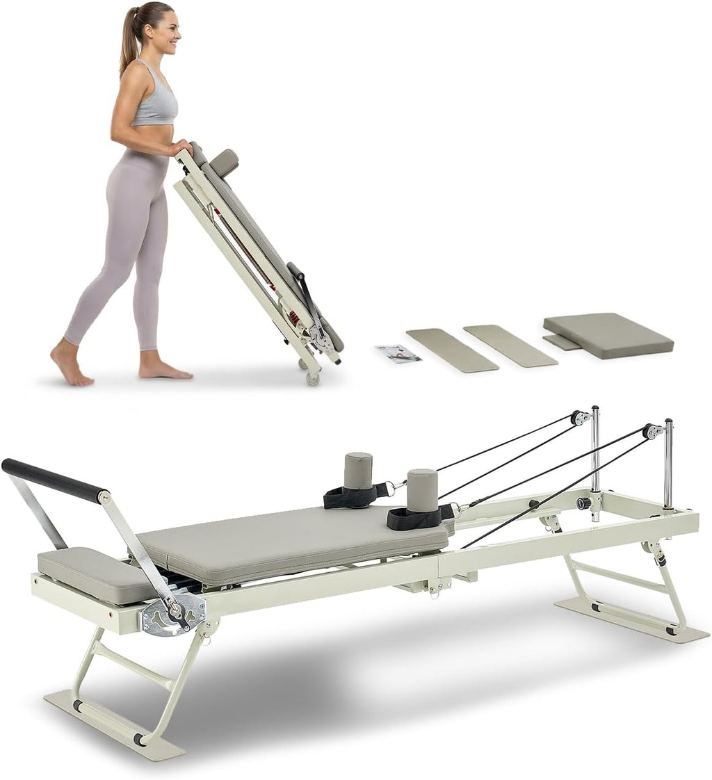 VEVOR Pilates Reformer Foldable, Suitable for Intermediate and Beginners Users, Pilates Equipment for Home Gym Studio Use with 4 Adjustable Resistance Spring, Up to 400 LBS