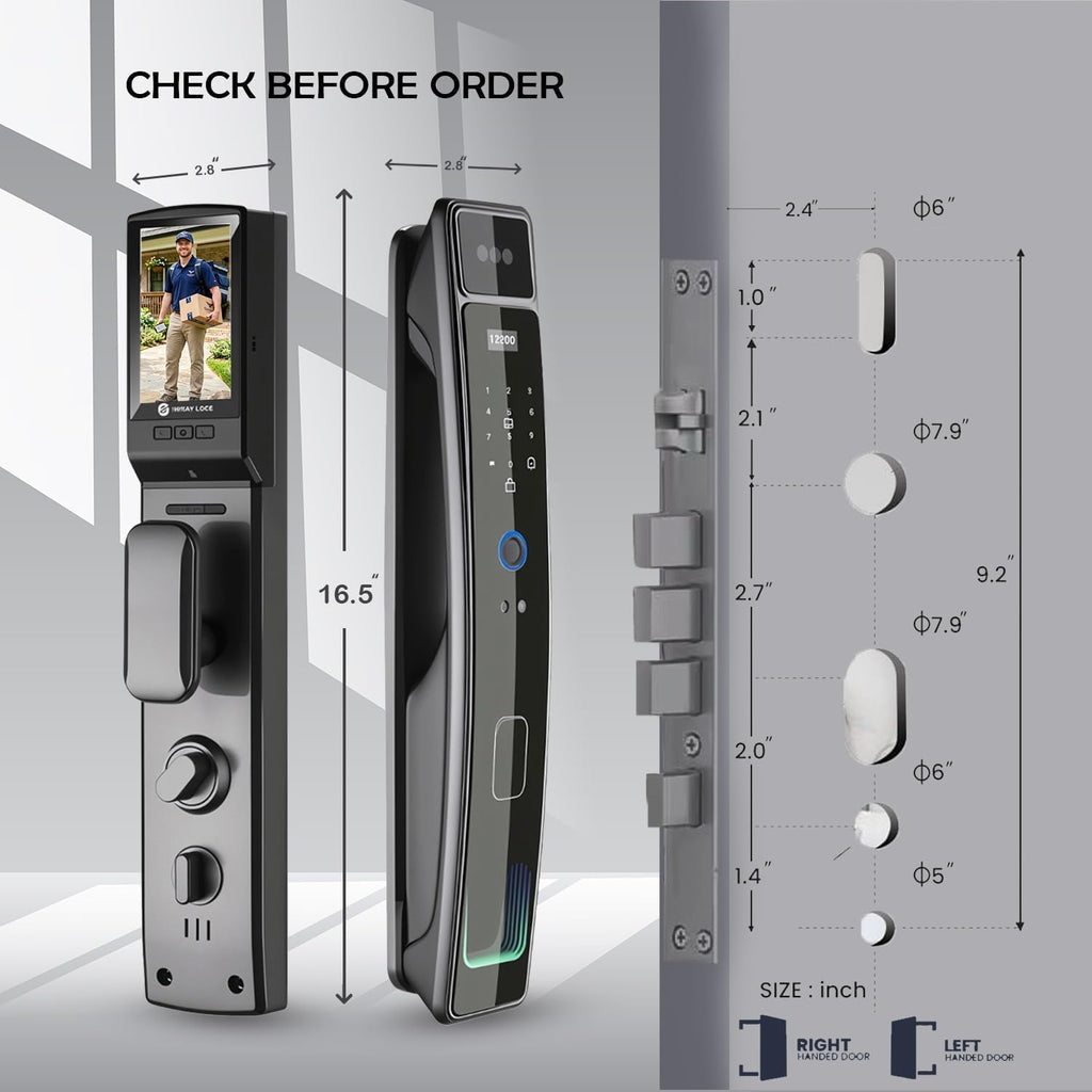 Smart Door Lock with Camera & 3D Face Recognition, Keyless Entry Door Lock with Fingerprint, Password, IC Card, App Control & Doorbell, Secure Mortise Lock for Front Door (Usmart App)