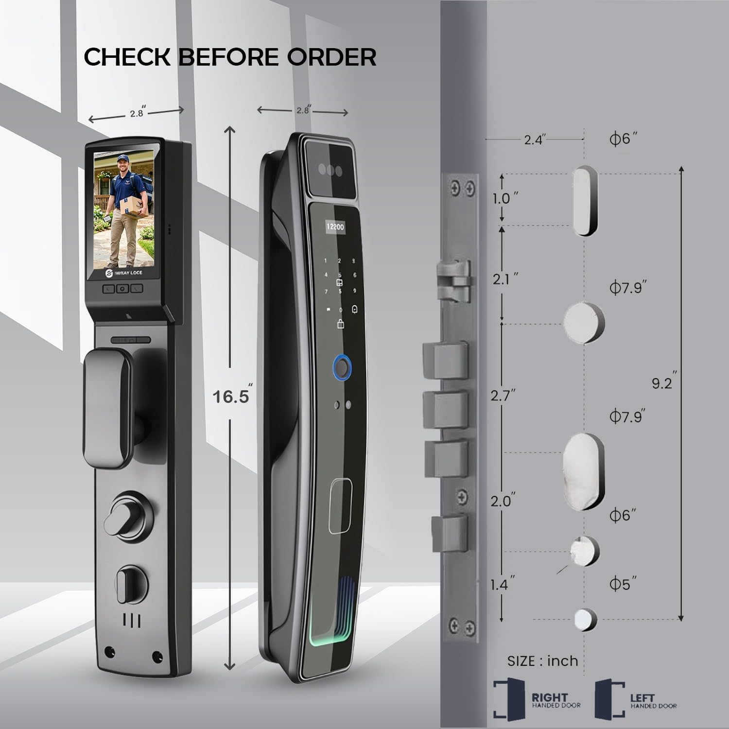 Smart Door Lock with Camera & 3D Face Recognition, Keyless Entry Door Lock with Fingerprint, Password, IC Card, App Control & Doorbell, Secure Mortise Lock for Front Door (Usmart App)