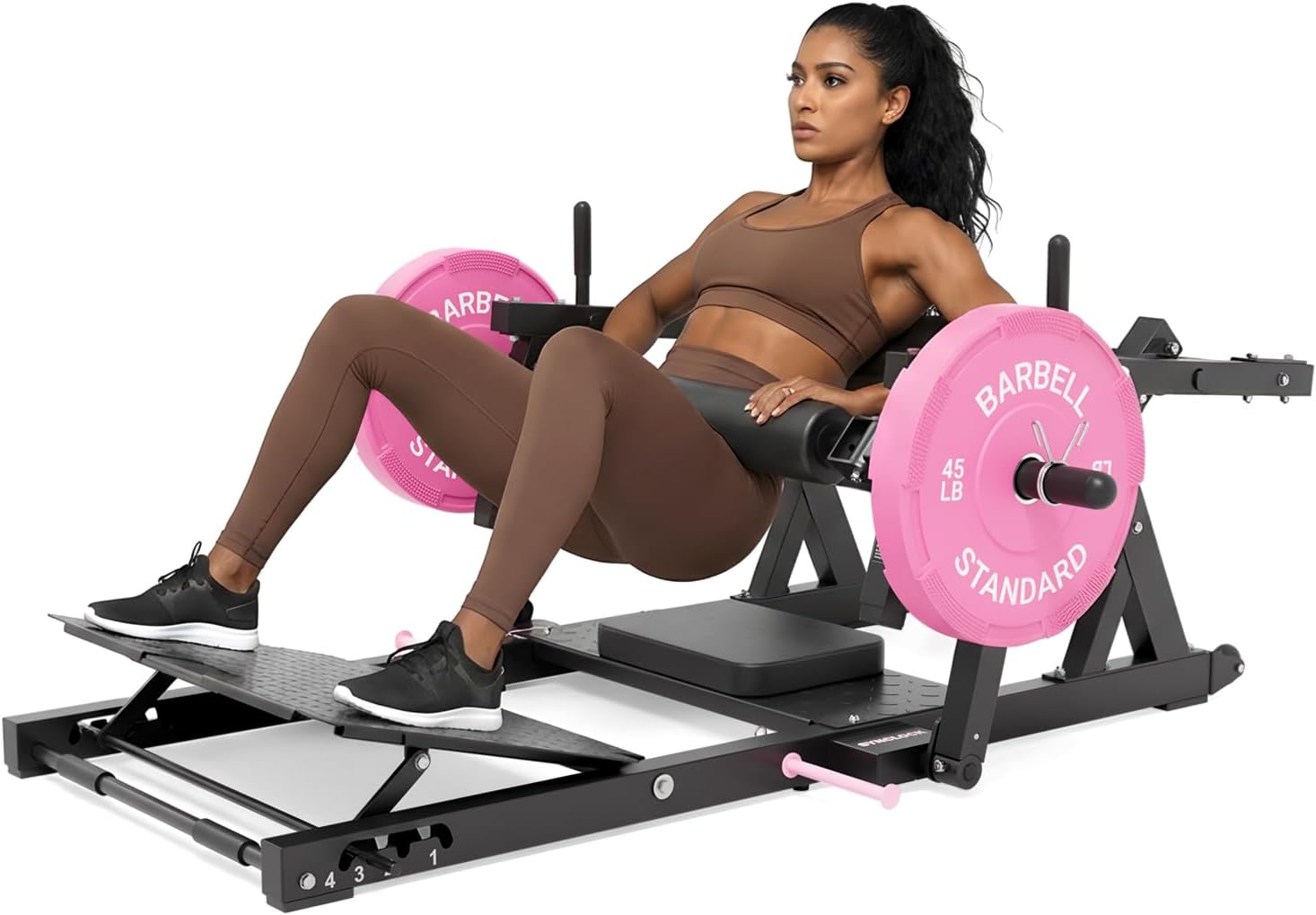 GMWD Hip Thrust Machine, 800LBS Plate-Loaded Glute Bridge Machine with Weight Holder, Heavy Duty Butt Exercise Equipment for Glute Muscles Building and Butt Shaping, Adjustable Footboard(R100LB