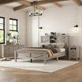 Farmhouse Bedroom Set 3 Pieces, Full Size Wood Platform Bed Frame, Nightstand and Dressing Table, Full Bedframe with Double Sliding Door Headboard and Charging Station (Antique Gray, Full)