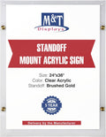 M&T Displays Wall Mounting 24x36 Inch Frameless Clear Acrylic Picture Sign Holder with Brushed Gold Standoff Hardware for Photo Certificate Diploma for Office Classroom Hospital Restaurant Cafe