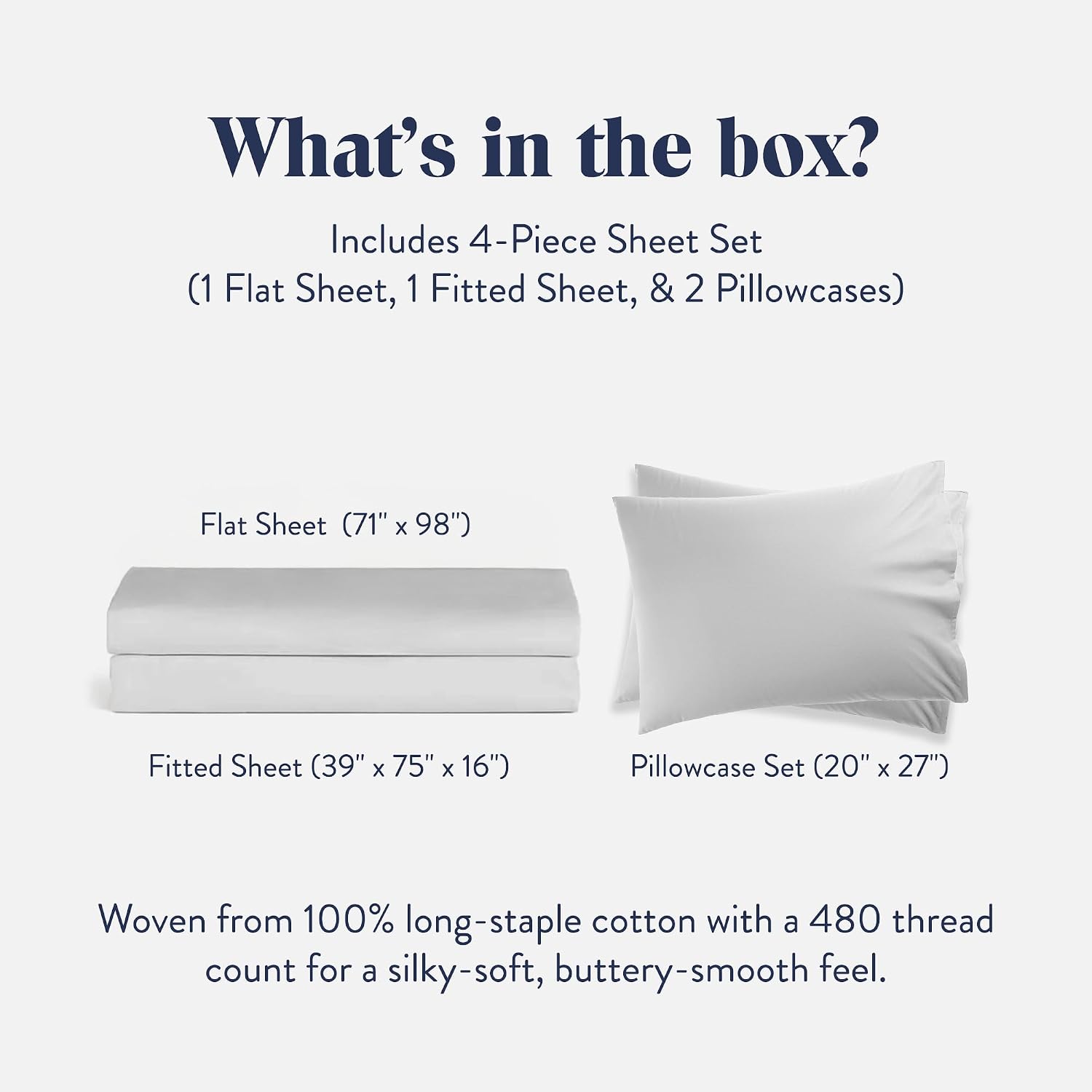 Brooklinen Luxury Sateen 4 Piece Sheet Set - 100% Cotton Bed Sheets, Soft & Durable for Twin Sheets Set in White, Oeko-TEX Certified Bedding Set, 1 Fitted Sheet, 1 Flat Sheet, 2 Pillowcases