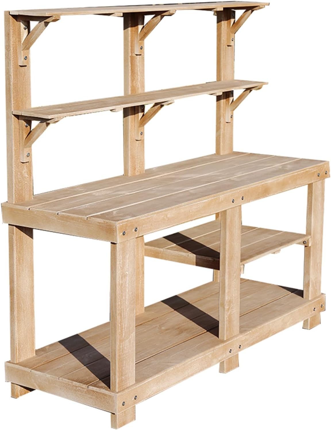 Outdoor Potting Bench Table, Large Horticulture Work Table with Storage Shelf, Wooden Potting Table for Garden Patio Backyard (Color : Natural)