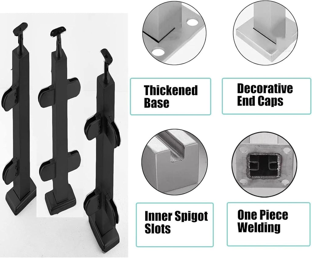 Black Glass Stair Railing Post Stainless Steel 304 Staircase Handrail Balusters with Glass Clamp and Rubbers, Metal Balustrade Suitable for Stairs, Terraces, Garden(Add Handrail Version)(End Post,70cm