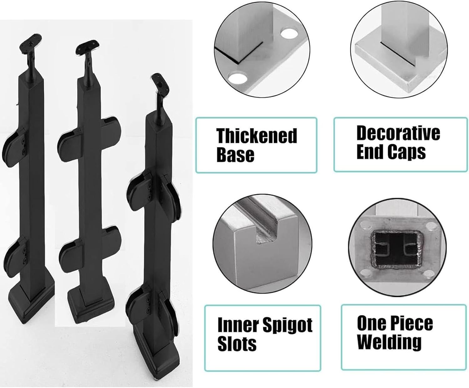 Black Glass Stair Railing Post Stainless Steel 304 Staircase Handrail Balusters with Glass Clamp and Rubbers, Metal Balustrade Suitable for Stairs, Terraces, Garden(Add Handrail Version)(End Post,80cm