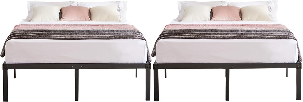 VECELO 14 Inch Metal Queen Size Bed Frame,Black Basic Steel Slats Platform, Easy Assembly Heavy Duty Noise Free/No Box Spring Needed,Modern（2 Set）