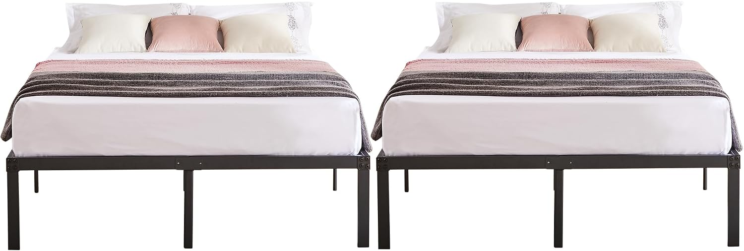VECELO 14 Inch Metal Queen Size Bed Frame,Black Basic Steel Slats Platform, Easy Assembly Heavy Duty Noise Free/No Box Spring Needed,Modern（2 Set）