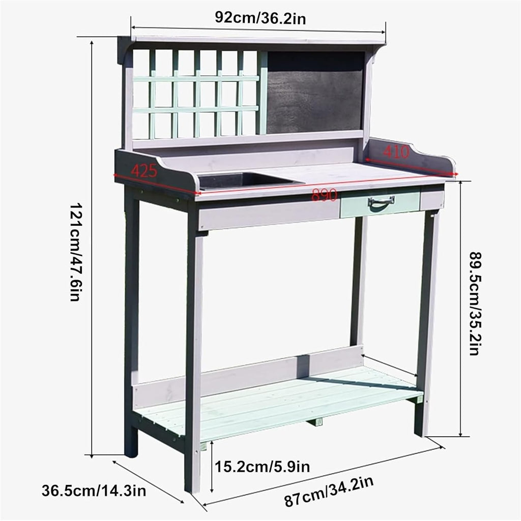 Potting Bench Table,Garden Potting Table, Outdoor Garden Potting Table Garden Work Bench Potting Bench Table for Patio Backyard and Porch with Cabinet Drawer Open Top & Lower Shelf, Gray