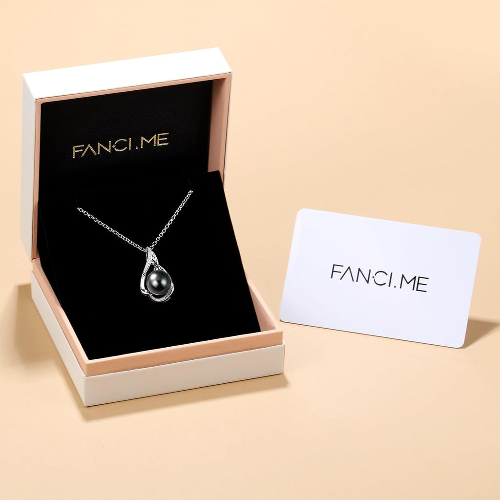 FANCIME Gift for Women Wife Natural Tahitian Pearl Necklace Sterling Silver Mysterious Ocean Treasure 10-12MM Black Pearl Luxury Jewelry Gift for Women, Mother, Wife, 16'+2' Adjustable