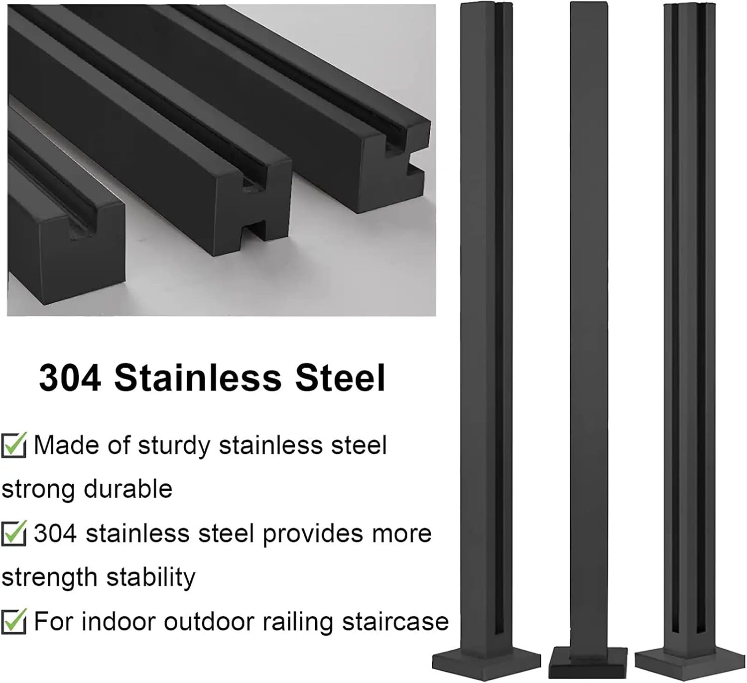 Black Glass Railing Post, 304 Stainless Steel Glass Railing with Spigot Slots & Base, Heavy-Duty Glass Clamp Bracket for Deck Balusters, Balcony, Patio, Stairs,(Corner Post,Height-75cm/29.5in)