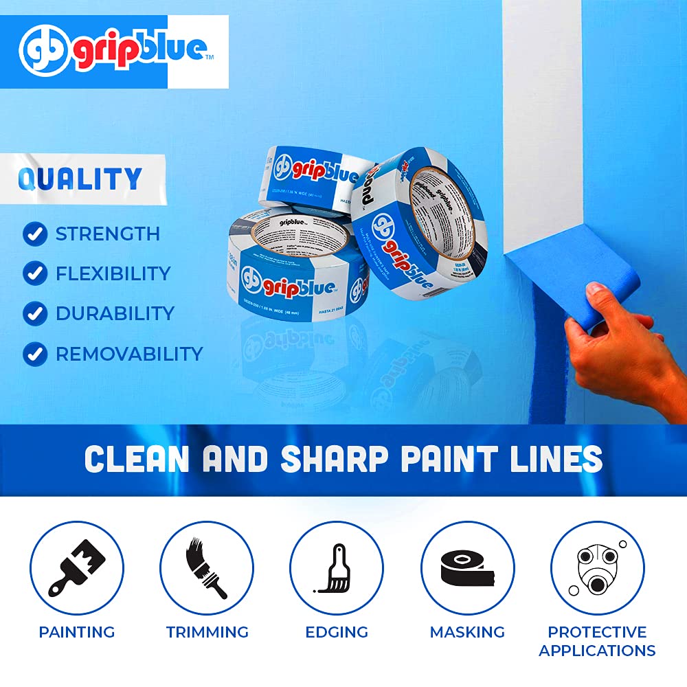 Blue Painters Tape 2 Inch Wide, Bulk - 24 Rolls Masking Tape, 'Professional-Grade' - Yields Exact Lines on Walls & Trim, Multi-Surface, Residue-Free, Easy Removal –Indoor & Outdoor Use, 1.88in x 60yds