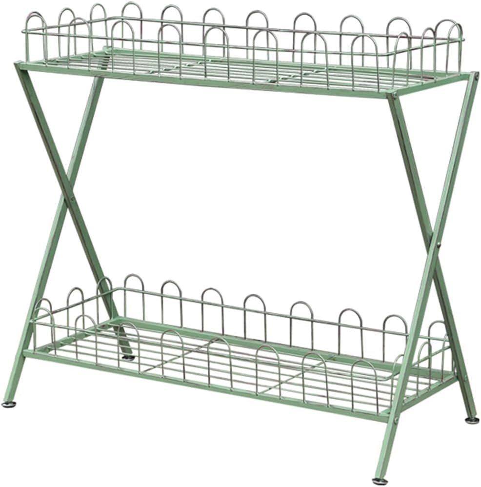 Garden Plant Stand,Outdoor Potting Bench Table,Old Balcony Iron Flower Stand with Fence,2 Tier Metal Waterproof Plant Shelf,for Living Room Patio Home Decor,Green
