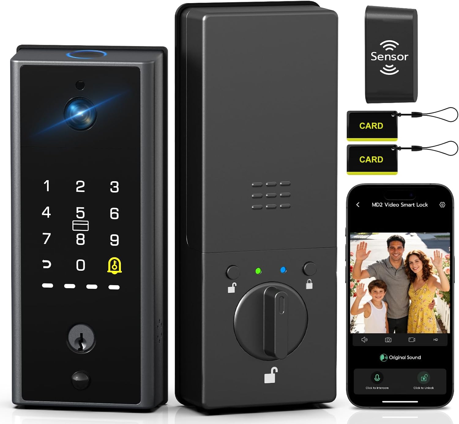 Eseesmart WiFi Video Smart Lock with Camera & Doorbell, Keyless Entry Door Lock with Smart Lock Sensor, 10000mAh Rechargeable Battery, Two-Way Audio, 8 Ways to Unlock, App Remote Control