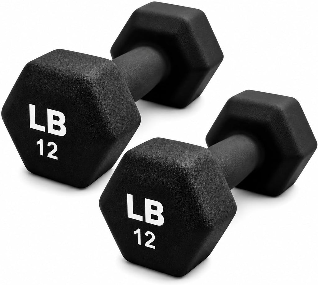 Neoprene Hexagon Dumbbells with Cast Ergo Handle (1 to 15lbs Pack of 1, 2, 4) | Durable Anti-Slip Exercise & Fitness Strength Training Free Weights for Home Gym | Black | For Men & Women