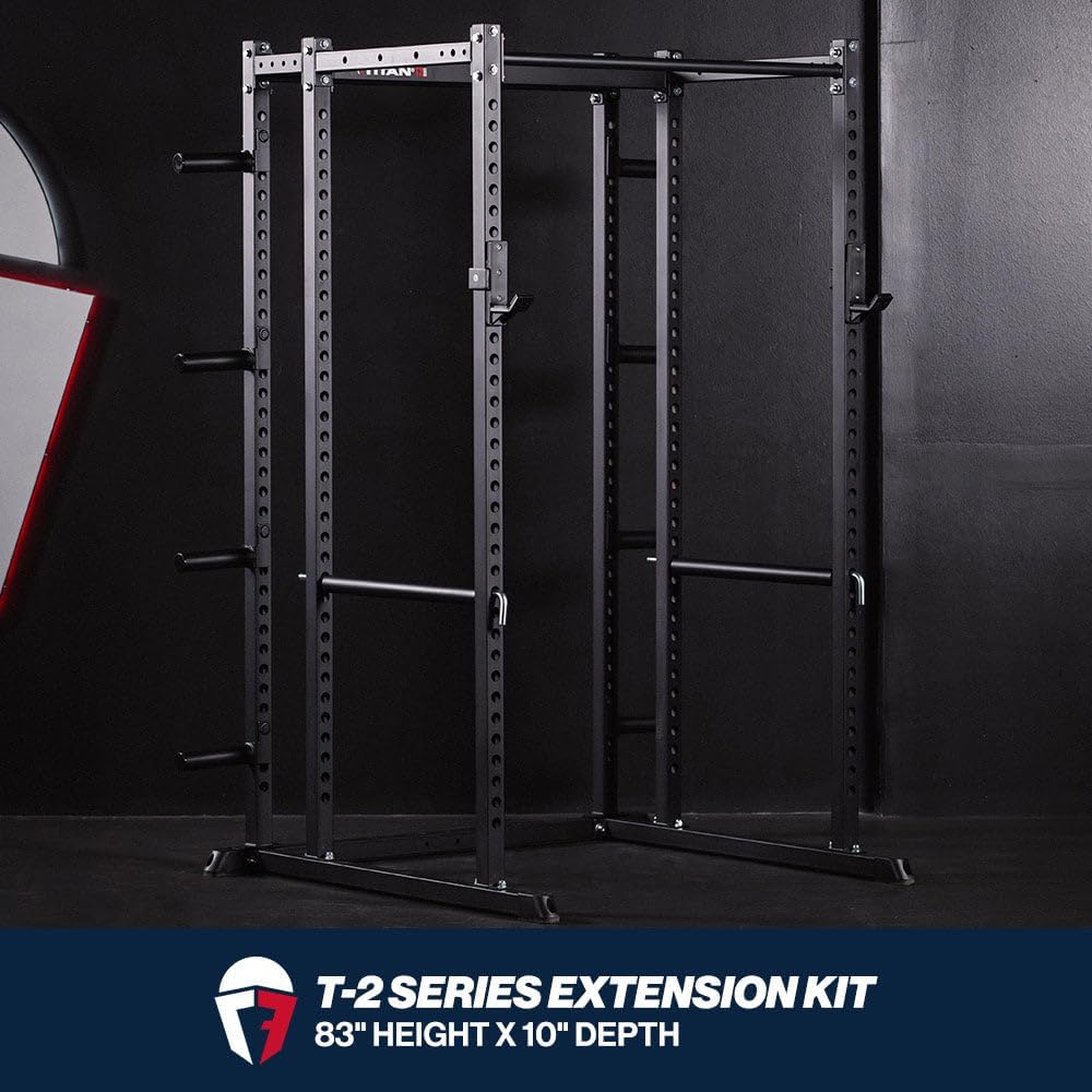 Titan Fitness T-2 Series Power Rack Extension Kit, 12-Gauge Steel Uprights, Bolt-Together Rack Expansion for Home Gym with Weight Plate Holders
