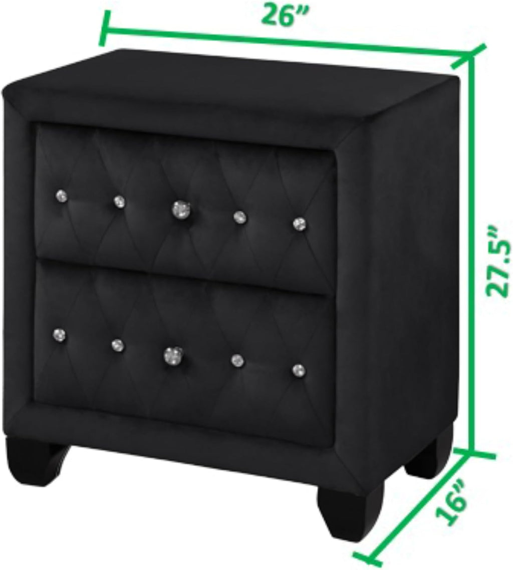 Crystal Tufted King 4 Pc Vanity Bedroom Set Made with Wood in Black
