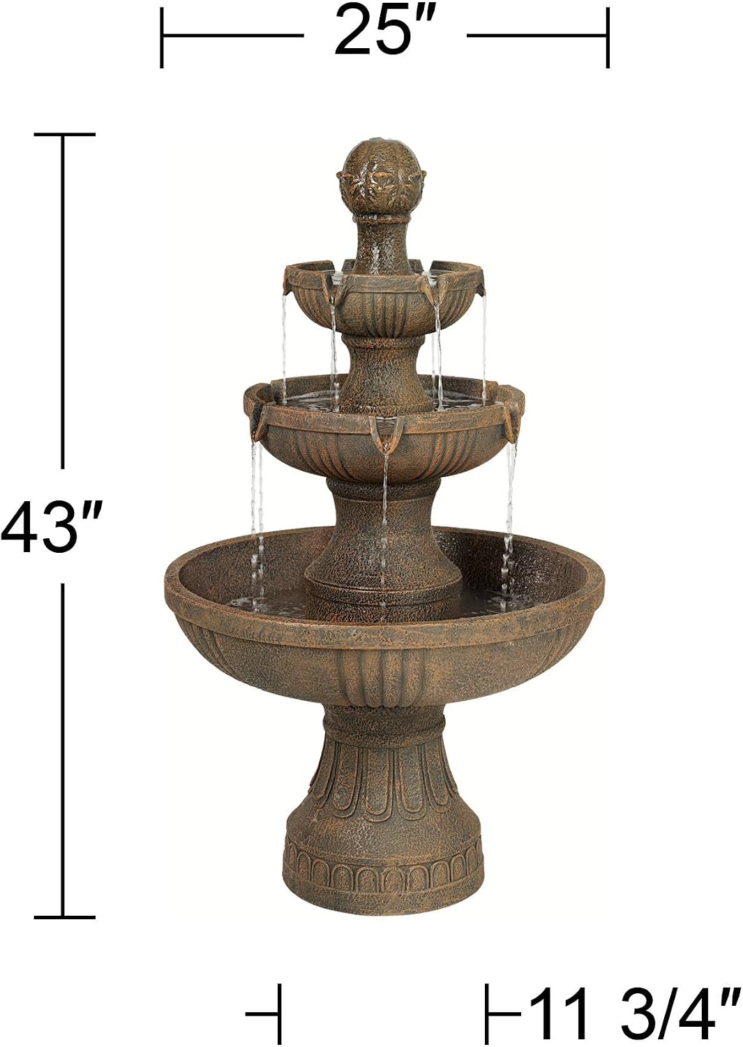Ravenna 43' High Large Italian Indoor Outdoor Decor Faux Stone Floor Fountain Standing Waterfall 3-Tier Basin Tall Water Feature for Outside Garden Patio Yard Backyard Porch Deck - John Timberland