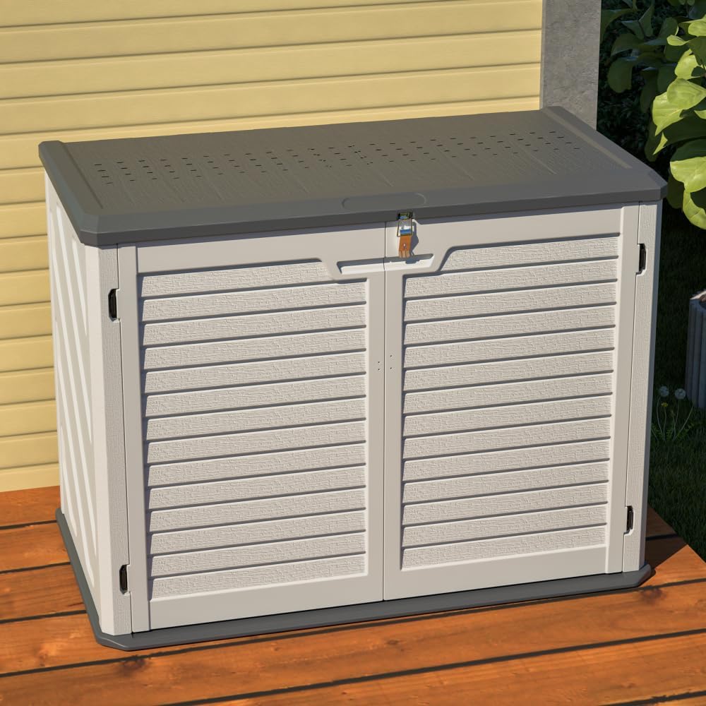 Heavy-Duty Plastic Storage Shed with Floor – Weather-Resistant Outdoor Utility Shed for Garden Tools, Lawn Equipment & Yard Supplies (M-with partitions -White + Plastic-1)