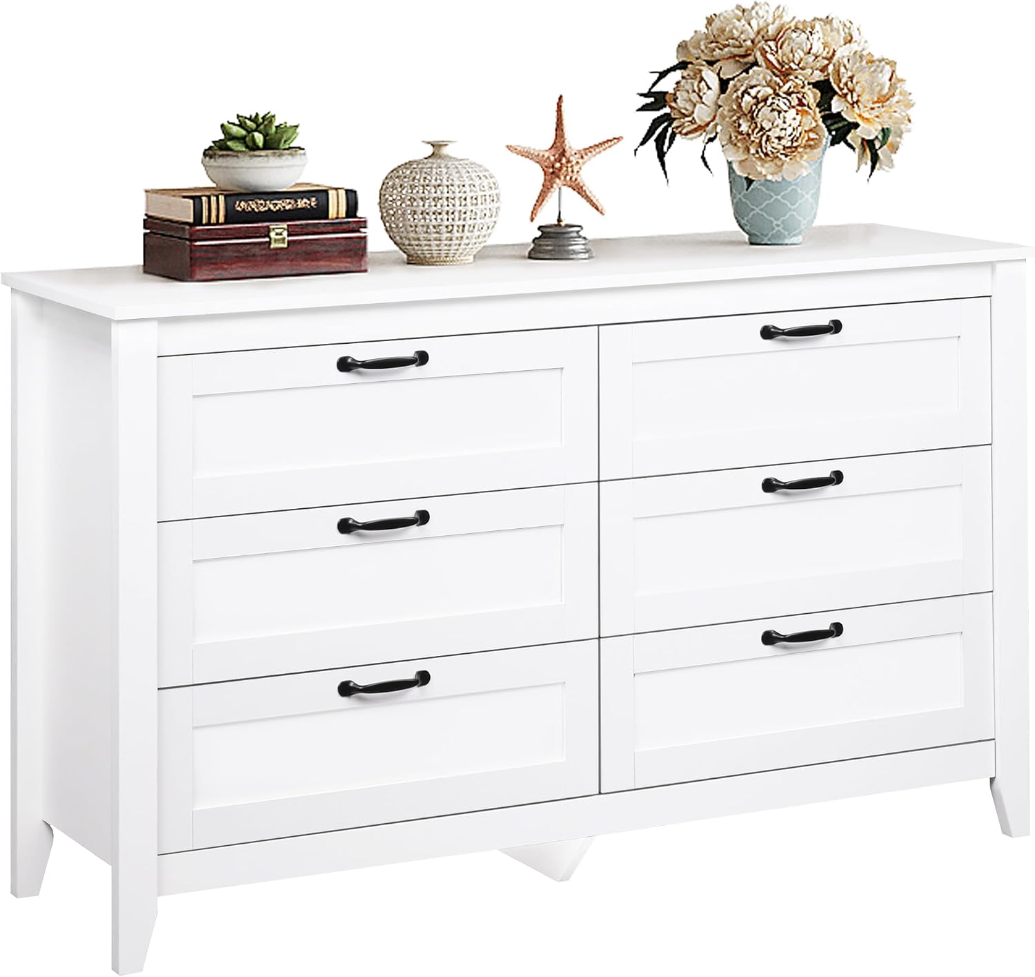 WLIVE White Dresser for Bedroom, 6 Drawer Wood Dresser with Metal Handle, Large Double Wooden Chest of Drawers for Living Room, Hallway, Closet