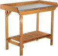 Gardeners Table with Tin Surface – Outdoor Potting Table with Metal Top, Gardening Workstation for Planting, Potting & Yard Tasks