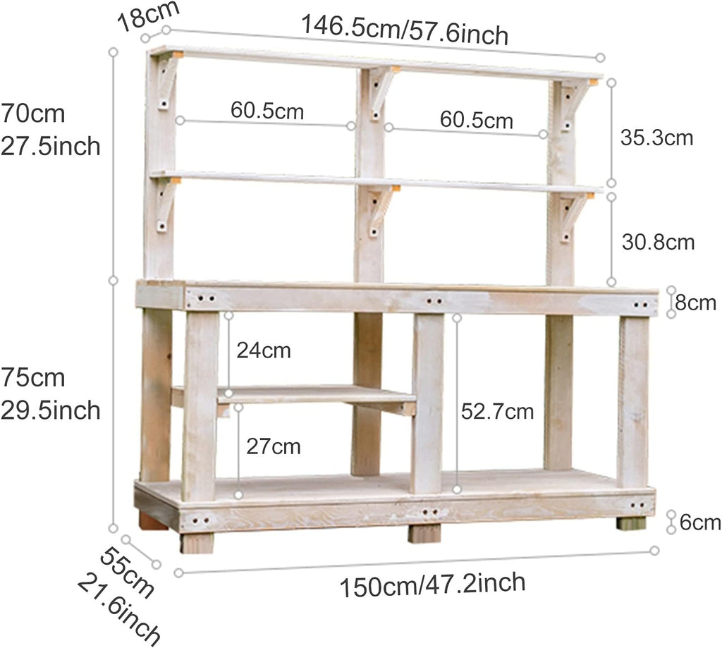Wooden Outdoor Garden Potting Bench Work Station 4 Layer Multifunction Storage Flower Plant DIY Workstation for Patios,Courtyards