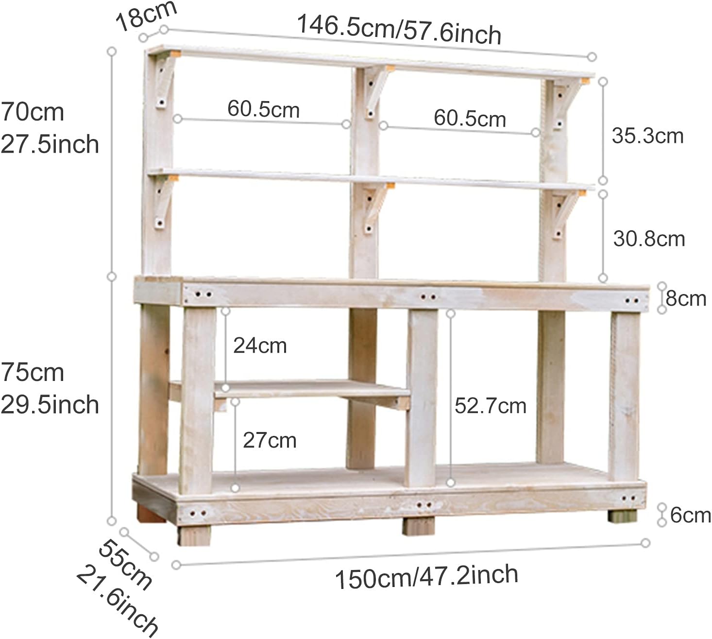 Wooden Outdoor Garden Potting Bench Work Station 4 Layer Multifunction Storage Flower Plant DIY Workstation for Patios,Courtyards