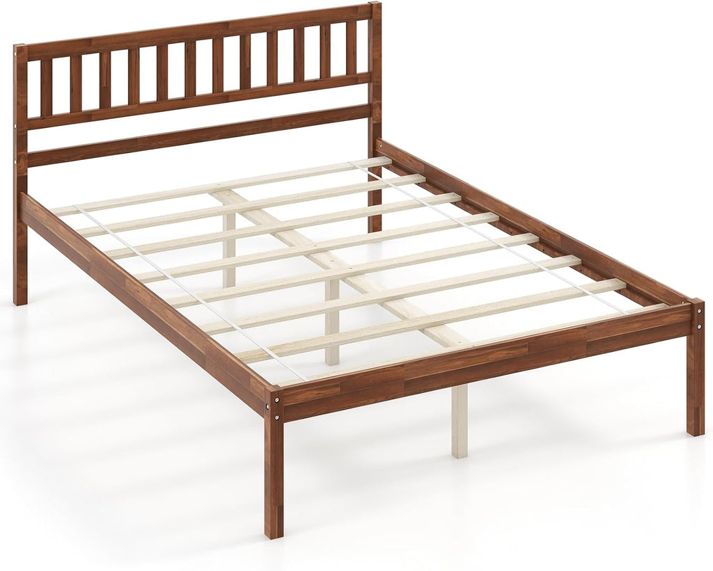 KOMFOTT Full Size Wood Platform Bed Frame with Headboard, 16-Inch Mid-Century Wooden Bed Frame with Slats Support & 12' Under Bed Storage Space, Retro Mattress Foundation, No Box Spring Needed