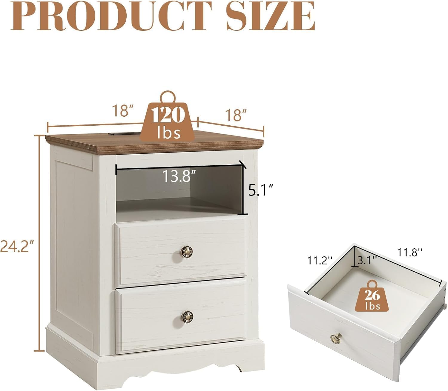 AMERLIFE Farmhouse Bedroom Furniture Set, Includes 2 Nightstands with Charging Station and 1 Full Wood Platform Bed Frame with Storage Drawers, Farmhouse Furniture for Bedroom, Rustic White