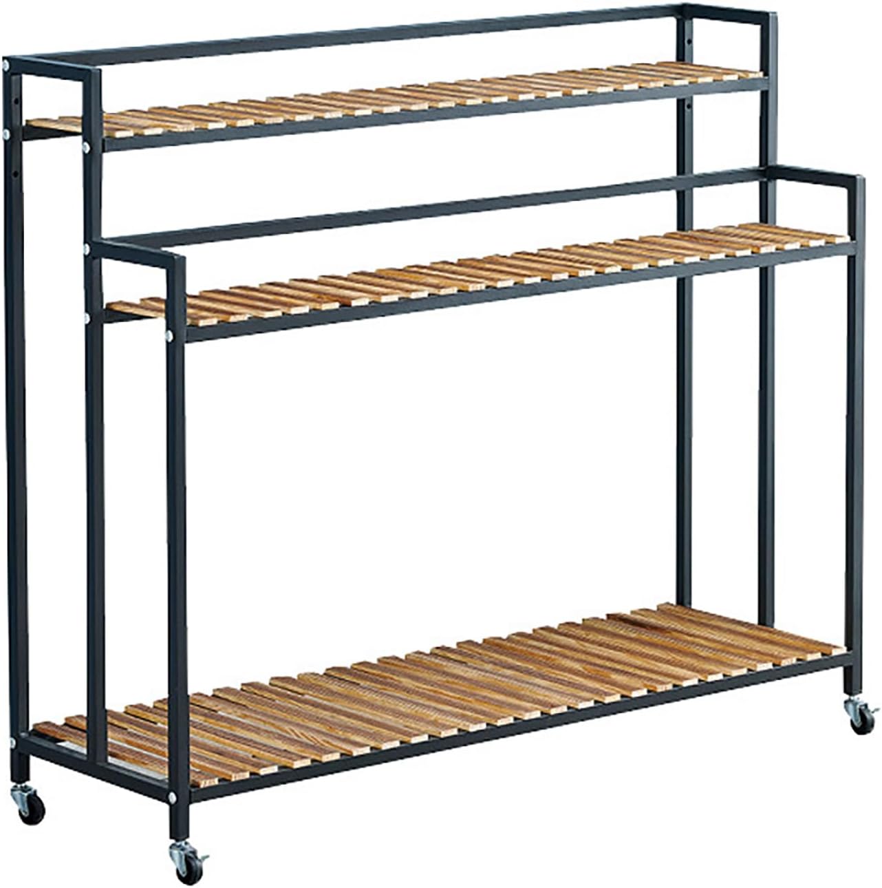 Potting Benches Tables Garden Potting Table Ironwork Plant Shelf for Multiple Plants 3 Tier Tall Plant Stand with Movable Wheels Metal Frame for Patio Balcony (80cm)