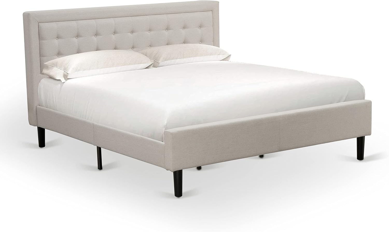 East West Furniture FN08K-2VL13 3-Piece Fannin King Bedroom Set with 1 King Frame and 2 End Tables for Bedroom - Reliable and Durable Manufacturing - Mist Beige Linen Fabric