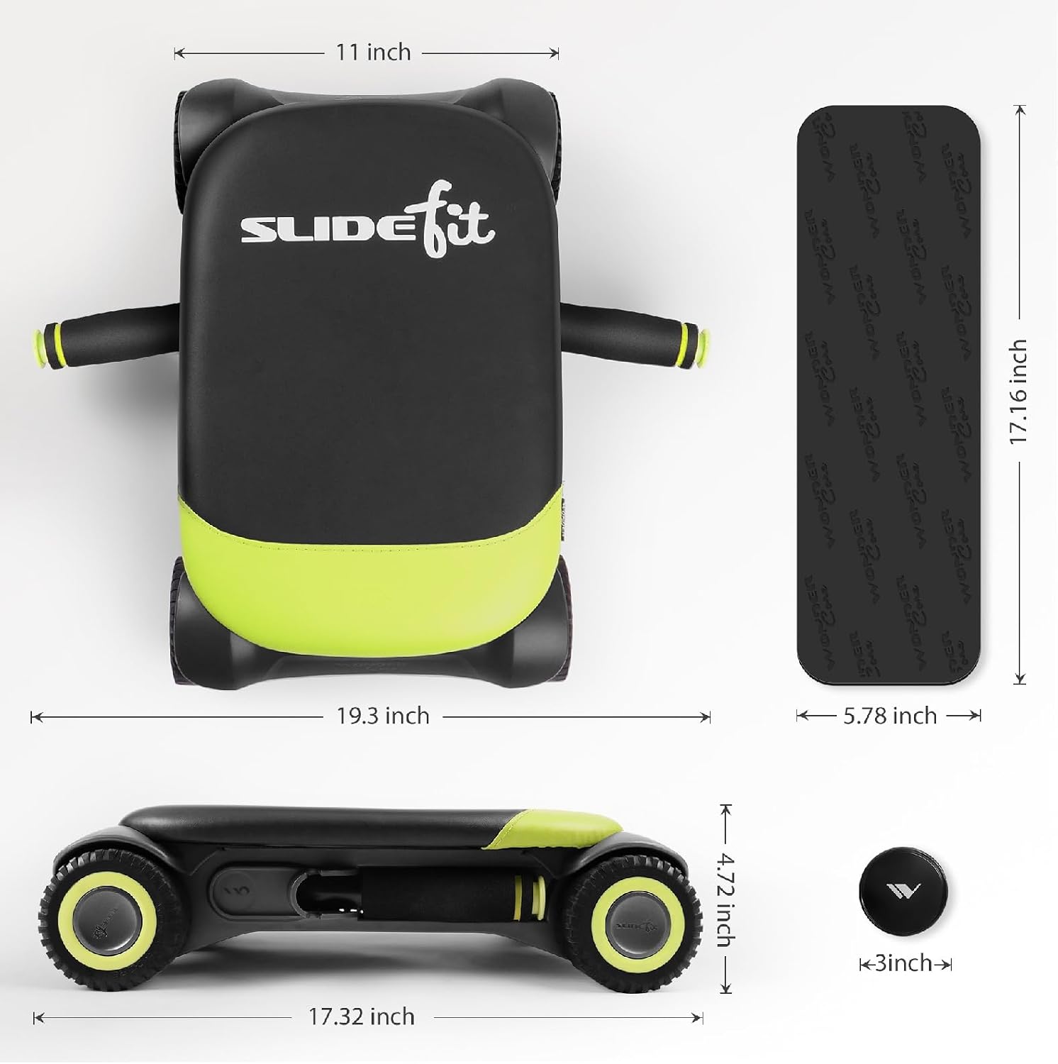WONDER CORE Slide Fit, Ab Roller Board with 4 Wheels, Automatic Rebound Abdominal Wheel for Core Workout, Ab Exercise Equipment, Abdominal Exerciser, Heroboard Fitness Rolling Board with Knee Pad