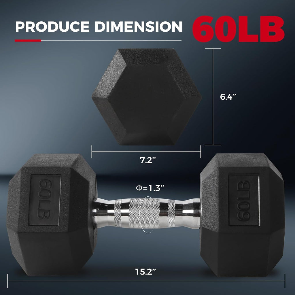 RitFit Rubber Coated Hex Dumbbell Set with Rack, 5-780LB for Home Gym Strength Training, Anti-Slip Knurled Handle, Hexagon Anti-Roll, Heavy-Duty Storage Rack