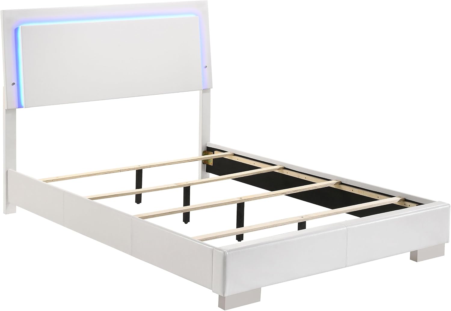 Coaster Home Furnishings Felicity Contemporary 5-Piece Bedroom Set Full Size LED Panel Bed Frame 49-inch Headboard White High Gloss 203500F-S5L