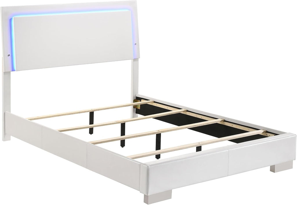 Coaster Home Furnishings Felicity Contemporary 5-Piece Bedroom Set Full Size LED Panel Bed Frame 49-inch Headboard White High Gloss 203500F-S5