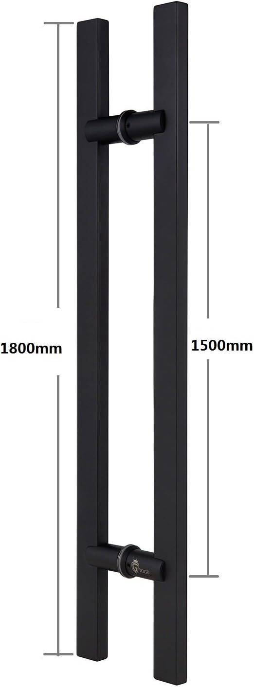 TOGU TG-6017 71 inches Solid Standoffs Heavy-Duty Commercial Grade-304 Stainless Steel Push Pull Door Handle/Barn Door Pull Handle/Glass Pulls, Matte Black Finish