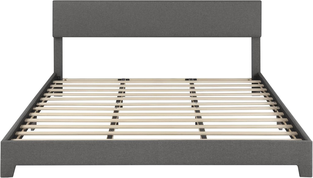 SHA CERLIN Dark Grey King Platform Upholstered Bed Frame with Adjustable Headboard, Wood Slats Support, No Box Spring Needed, Easy Assembly, Easy Clean Up