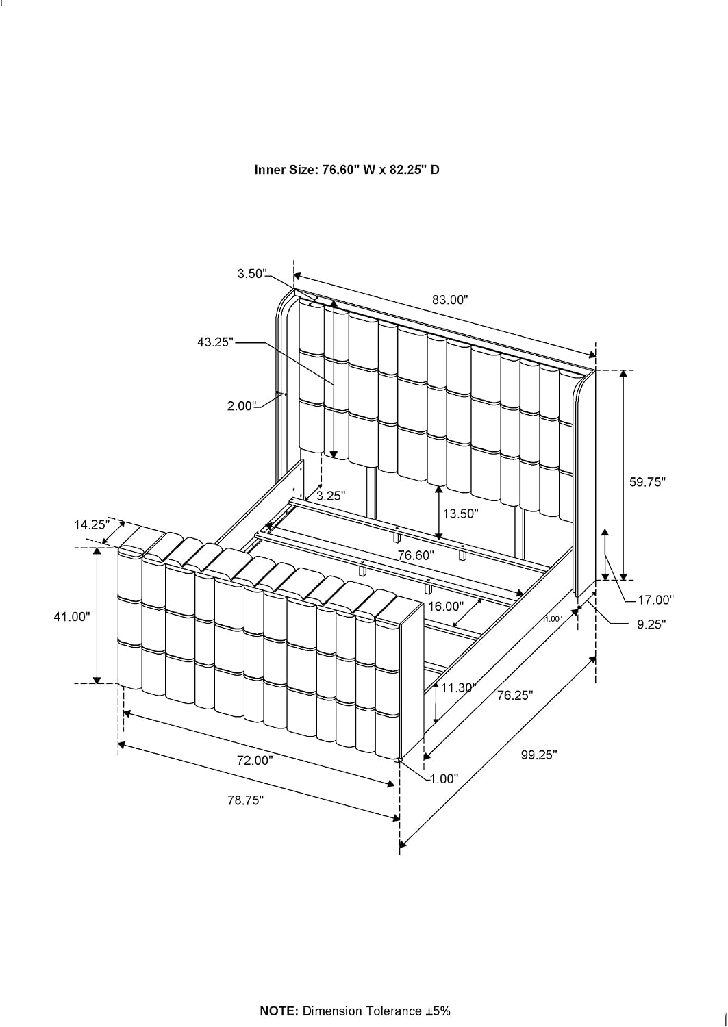 White and Black King 5PC Bedroom Set with 50' TV Lift LED, Speakers and Fireplace