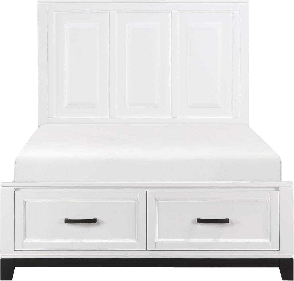 Master Bedroom Set Full Size 5pcs White Finish Platform Storage Bed Transitional Rustic Style Wooden Furniture